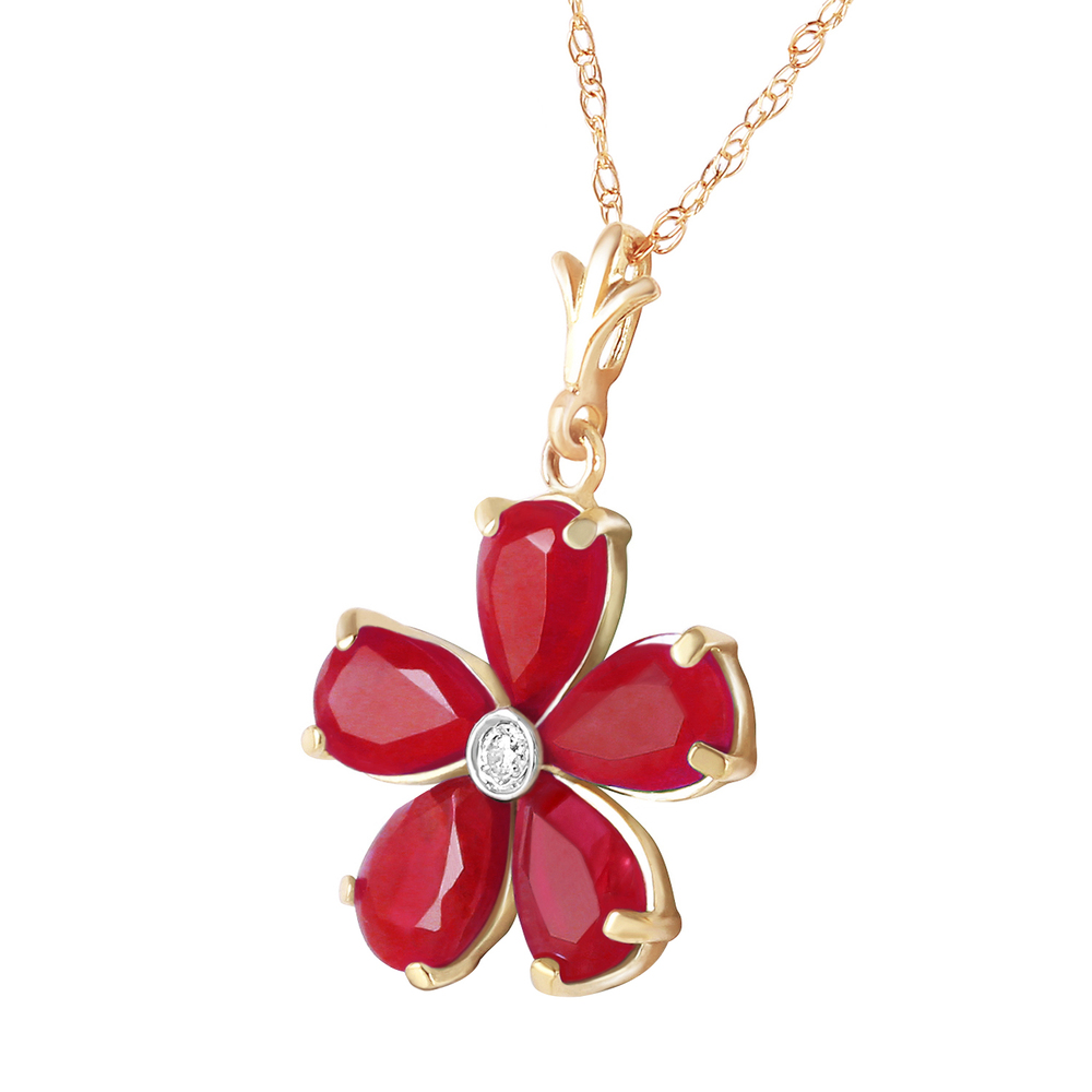 14K. GOLD NECKLACE WITH NATURAL RUBYS & DIAMOND (Yellow Gold)